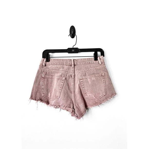 1 left - Mauve Denim Distressed Studded Shorts - Picture 3 of 8